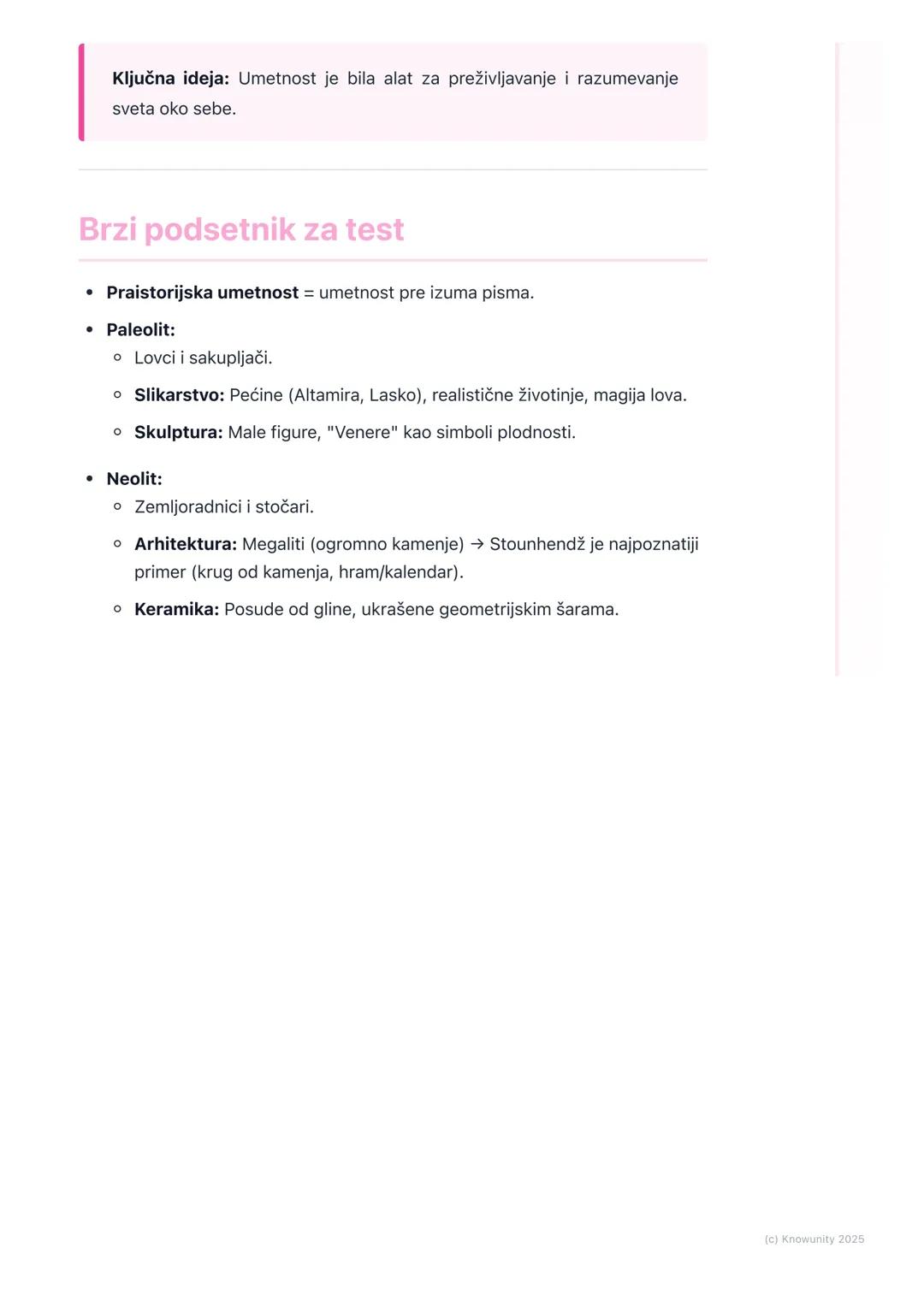 # Praistorijska umetnost

## Uvod u praistorijsku umetnost

Praistorijska umetnost je prva umetnost koju je čovek stvorio. Nastala je u
peri