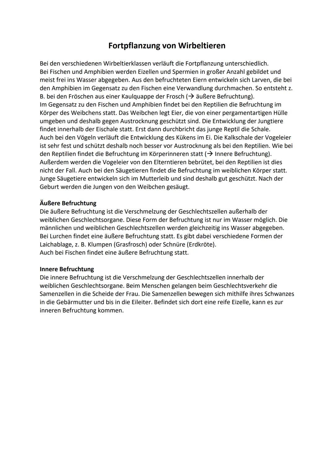 # Fortpflanzung von Wirbeltieren

Bei den verschiedenen Wirbeltierklassen verläuft die Fortpflanzung unterschiedlich.
Bei Fischen und Amphib