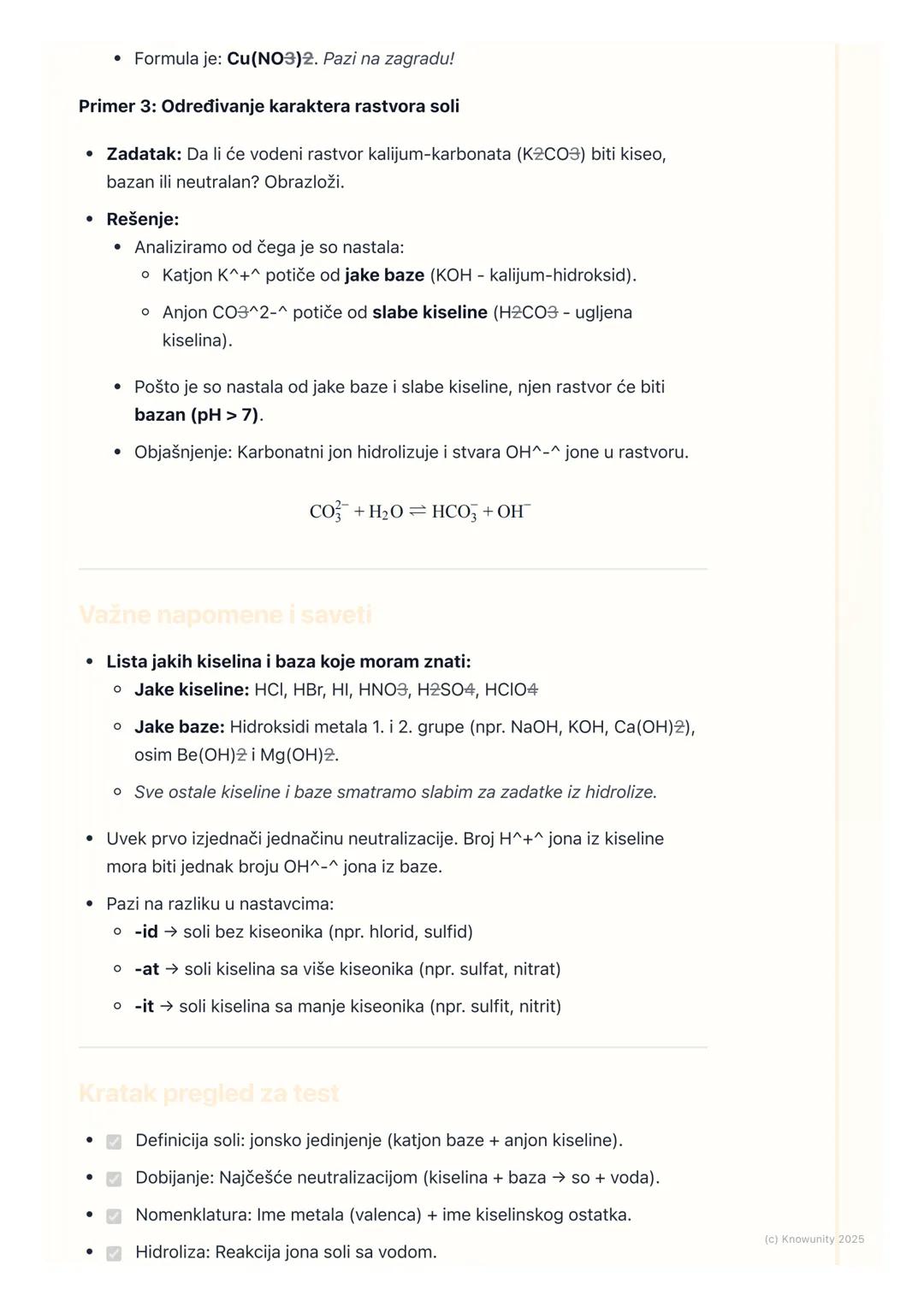 # Soli

Uvod u soli

Soli su jonska jedinjenja koja nastaju u reakciji neutralizacije između kiseline i
baze. Sastoje se od katjona koji pot