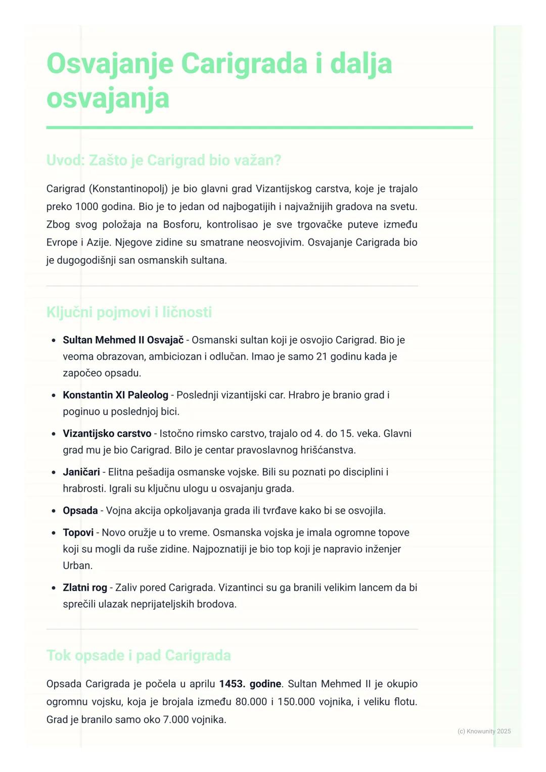 # Osvajanje Carigrada i dalja
osvajanja

Uvod: Zašto je Carigrad bio važan?

Carigrad (Konstantinopolj) je bio glavni grad Vizantijskog cars
