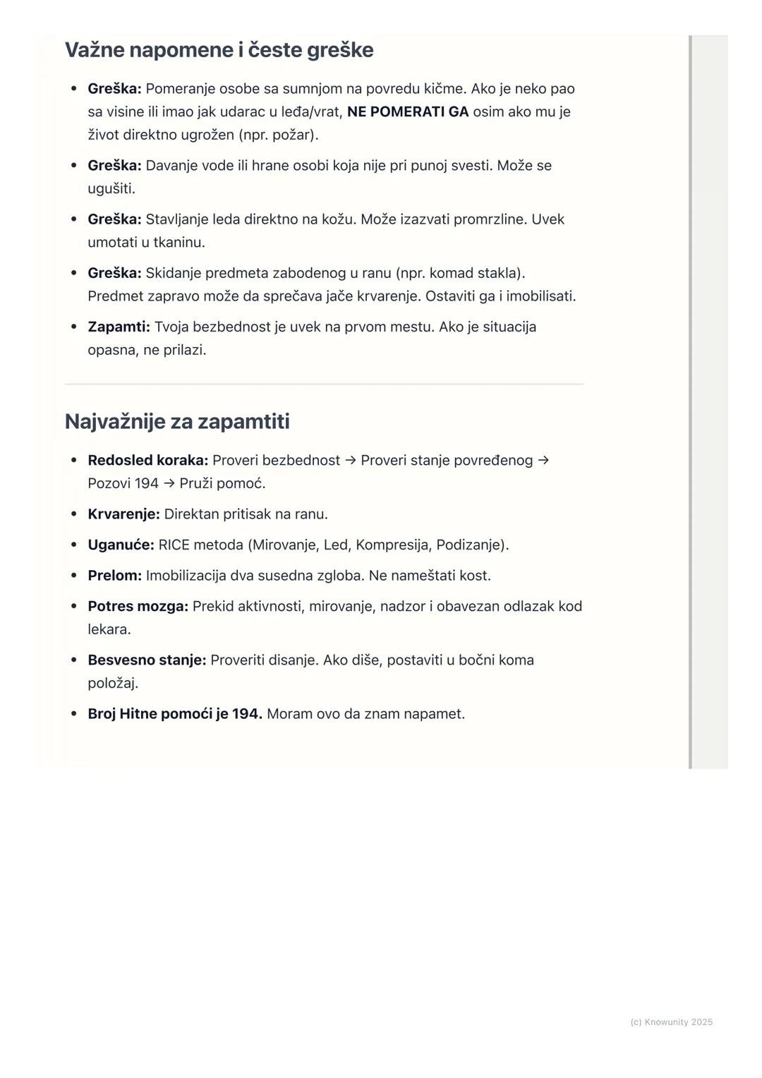 # Osnovi prve pomoći

## Uvod i značaj prve pomoći

Prva pomoć je skup mera i postupaka koji se primenjuju na licu mesta,
neposredno nakon p