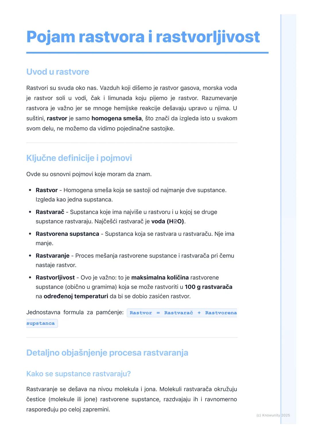 # Pojam rastvora i rastvorljivost

Uvod u rastvore

Rastvori su svuda oko nas. Vazduh koji dišemo je rastvor gasova, morska voda
je rastvor 