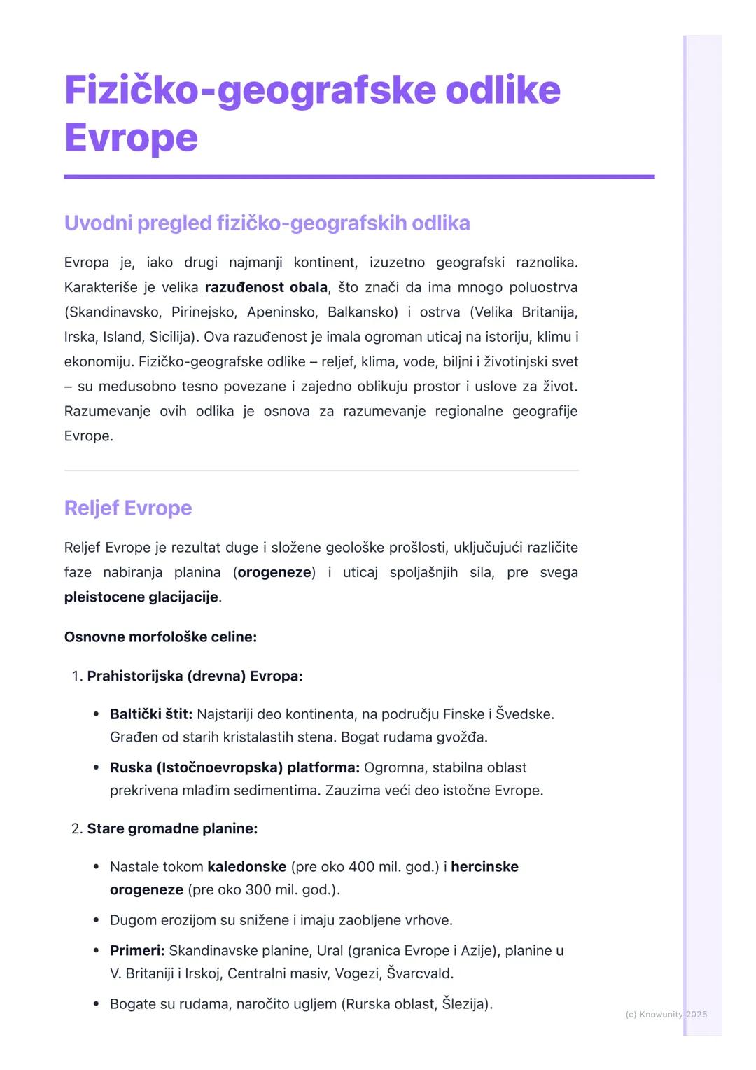 # Fizičko-geografske odlike
Evrope

Uvodni pregled fizičko-geografskih odlika

Evropa je, iako drugi najmanji kontinent, izuzetno geografski