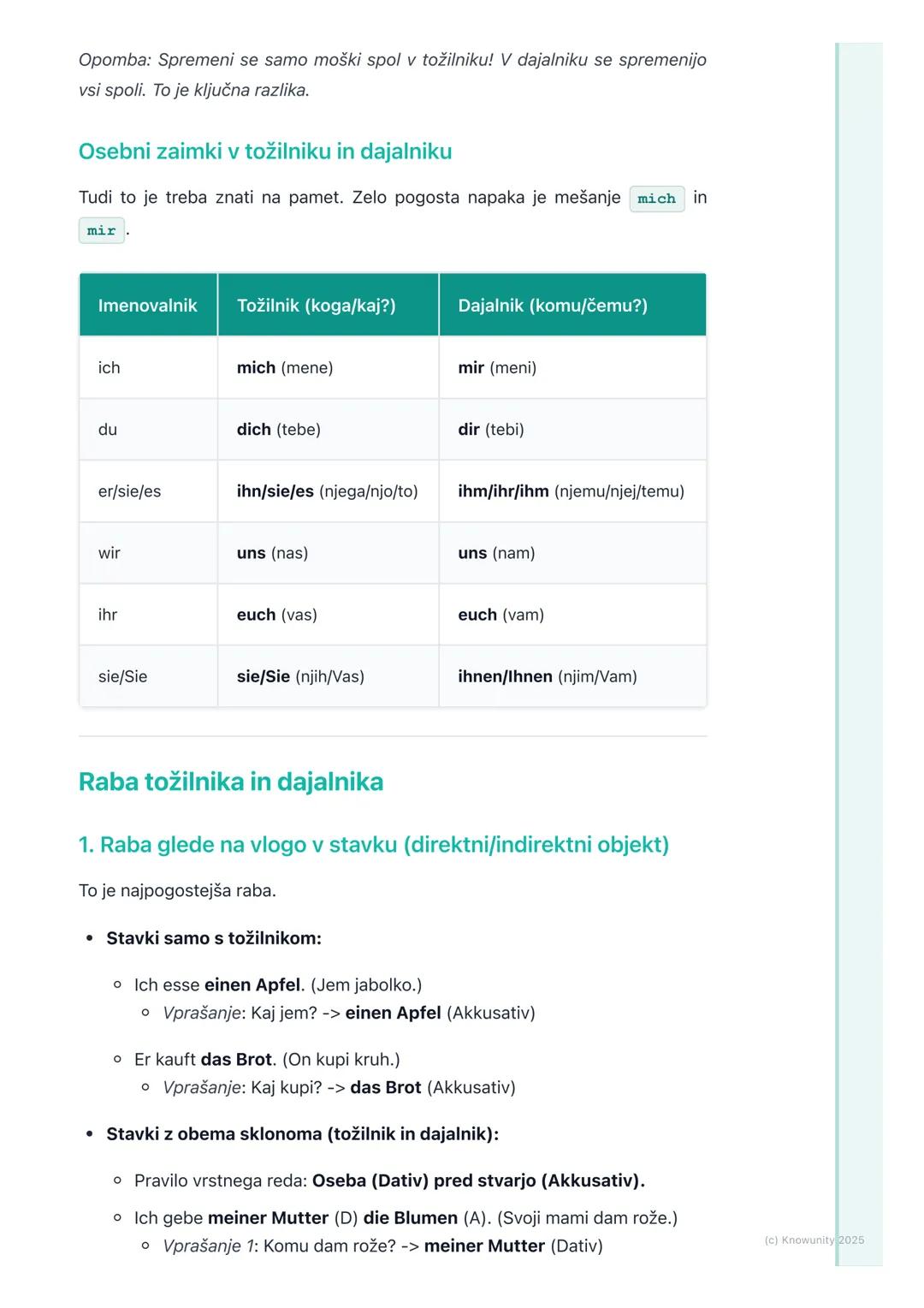 ## 3.5 Tožilnik (Akuzativ) in
Dajalnik (Dativ)

Uvod v tožilnik in dajalnik

Tožilnik (Akkusativ) in dajalnik (Dativ) sta dva od štirih sklo