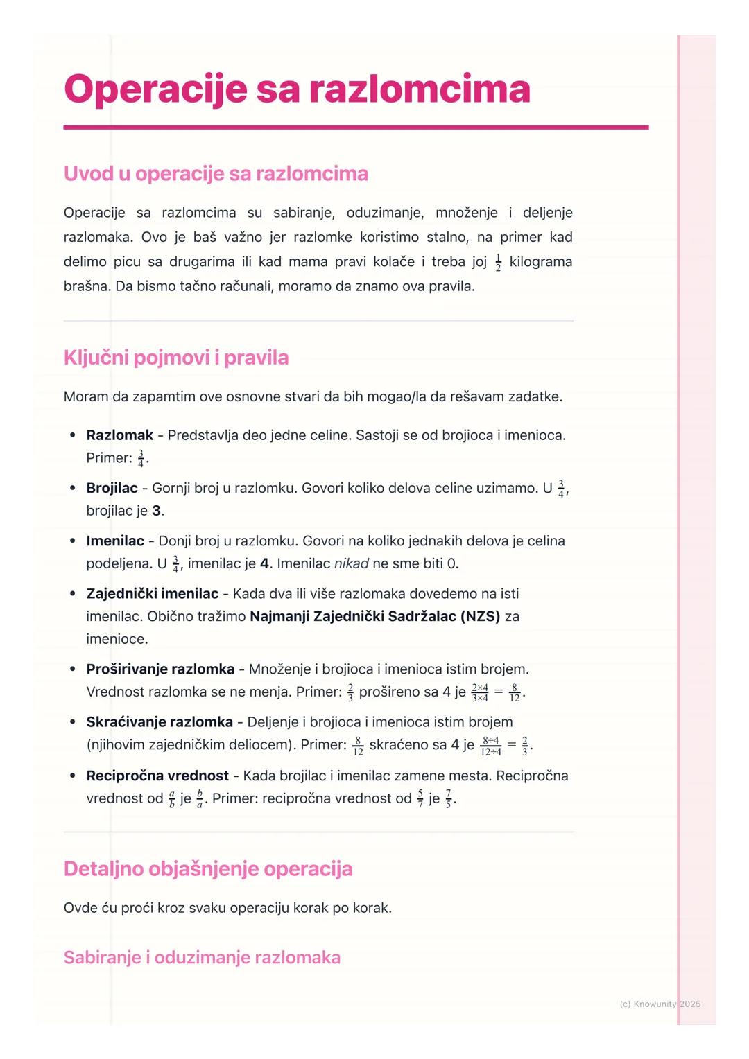 Operacije sa razlomcima