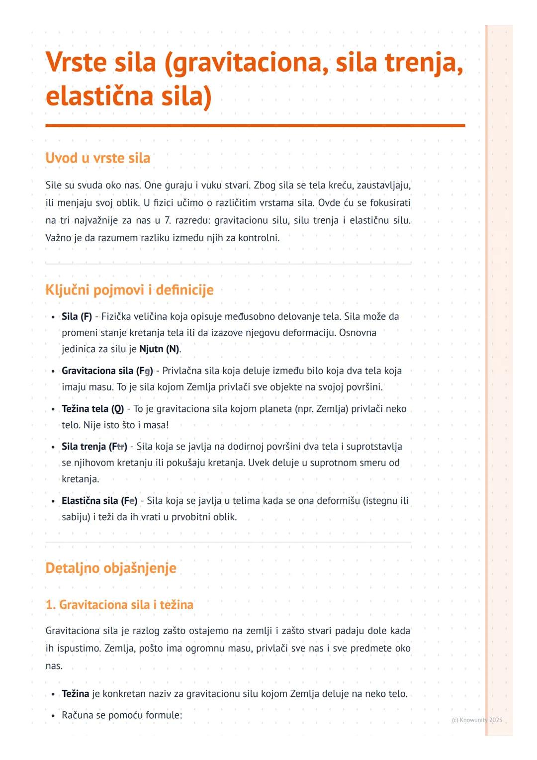 Vrste sila (gravitaciona, sila trenja, elastična sila)