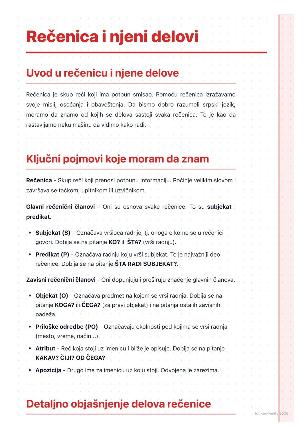 # Rečenica i njeni delovi

Uvod u rečenicu i njene delove

Rečenica je skup reči koji ima potpun smisao. Pomoću rečenica izražavamo
svoje mi