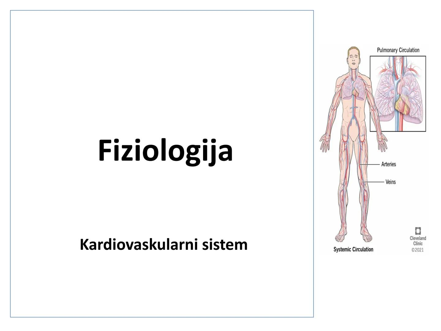 # Fiziologija
Kardiovaskularni sistem
Pulmonary Circulation
Arteries
Veins
Systemic Circulation
Cleveland
Clinic
©2021 # KARDIOVASKULA