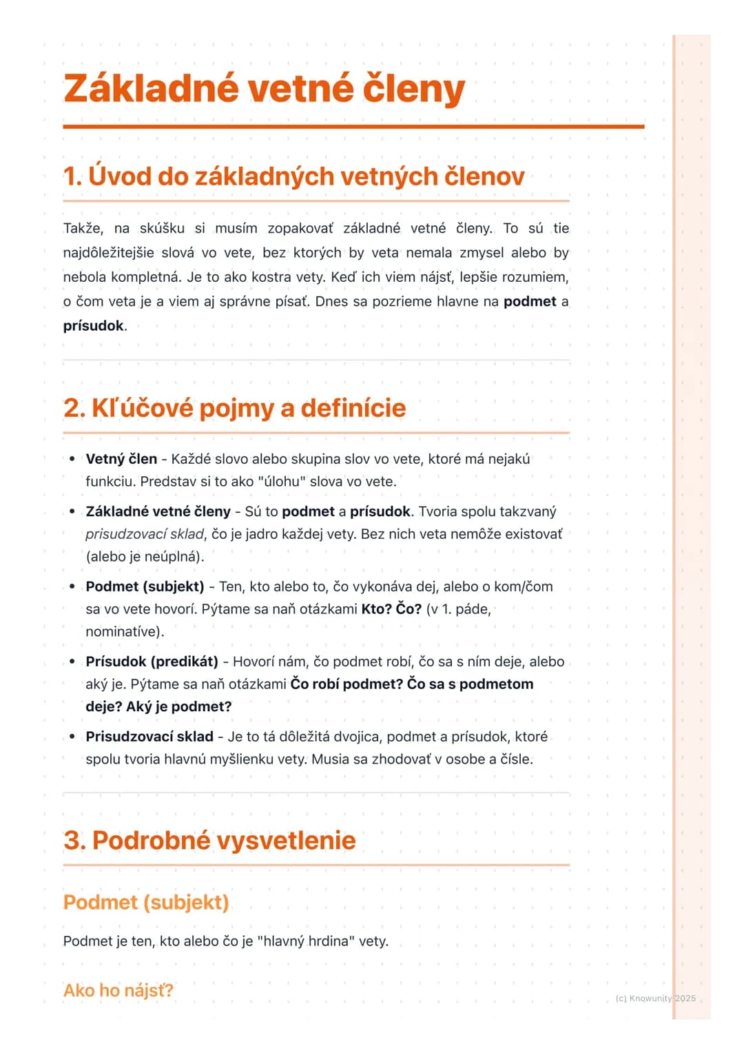 # Základné vetné členy
1. Úvod do základných vetných členov
Takže, na skúšku si musím zopakovať základné vetné členy. To sú tie
najdôležit
