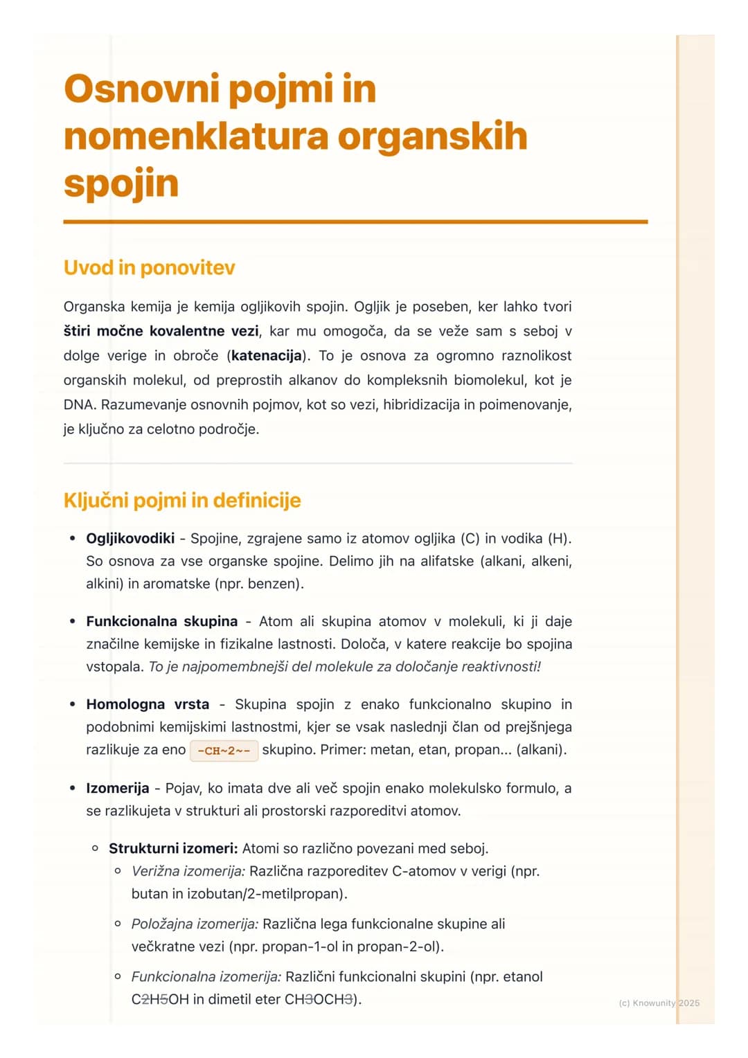# Osnovni pojmi in
nomenklatura organskih
spojin
Uvod in ponovitev
Organska kemija je kemija ogljikovih spojin. Ogljik je poseben, ker lah
