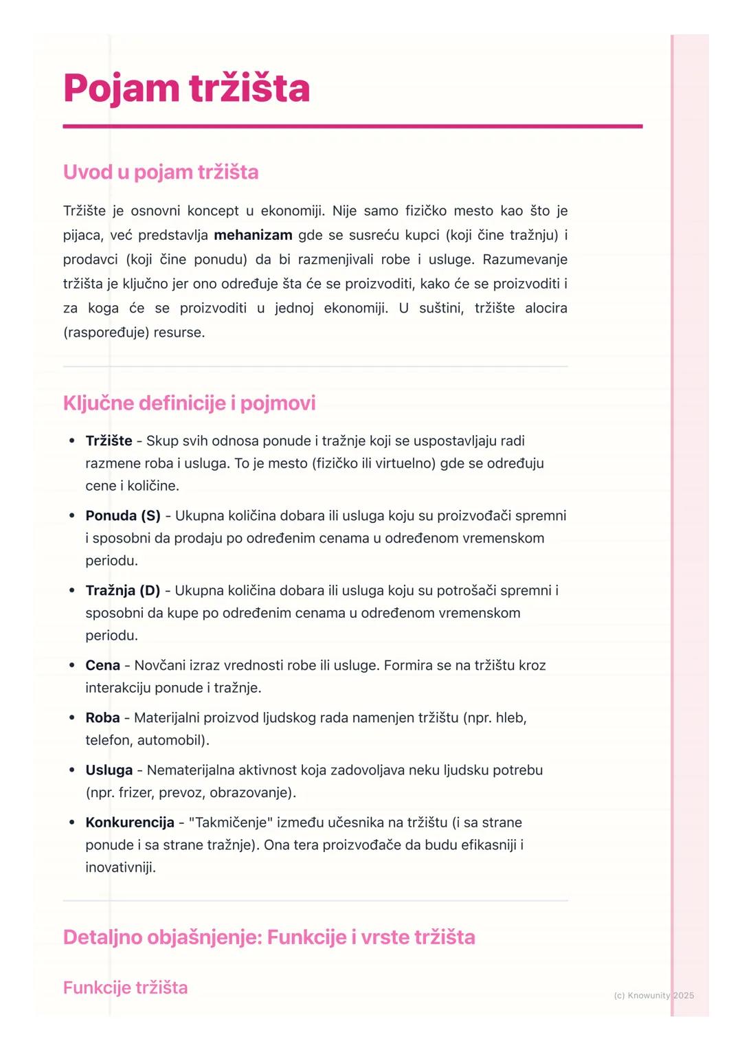 # Pojam tržišta
## Uvod u pojam tržišta
Tržište je osnovni koncept u ekonomiji. Nije samo fizičko mesto kao što je
pijaca, već predstavlja