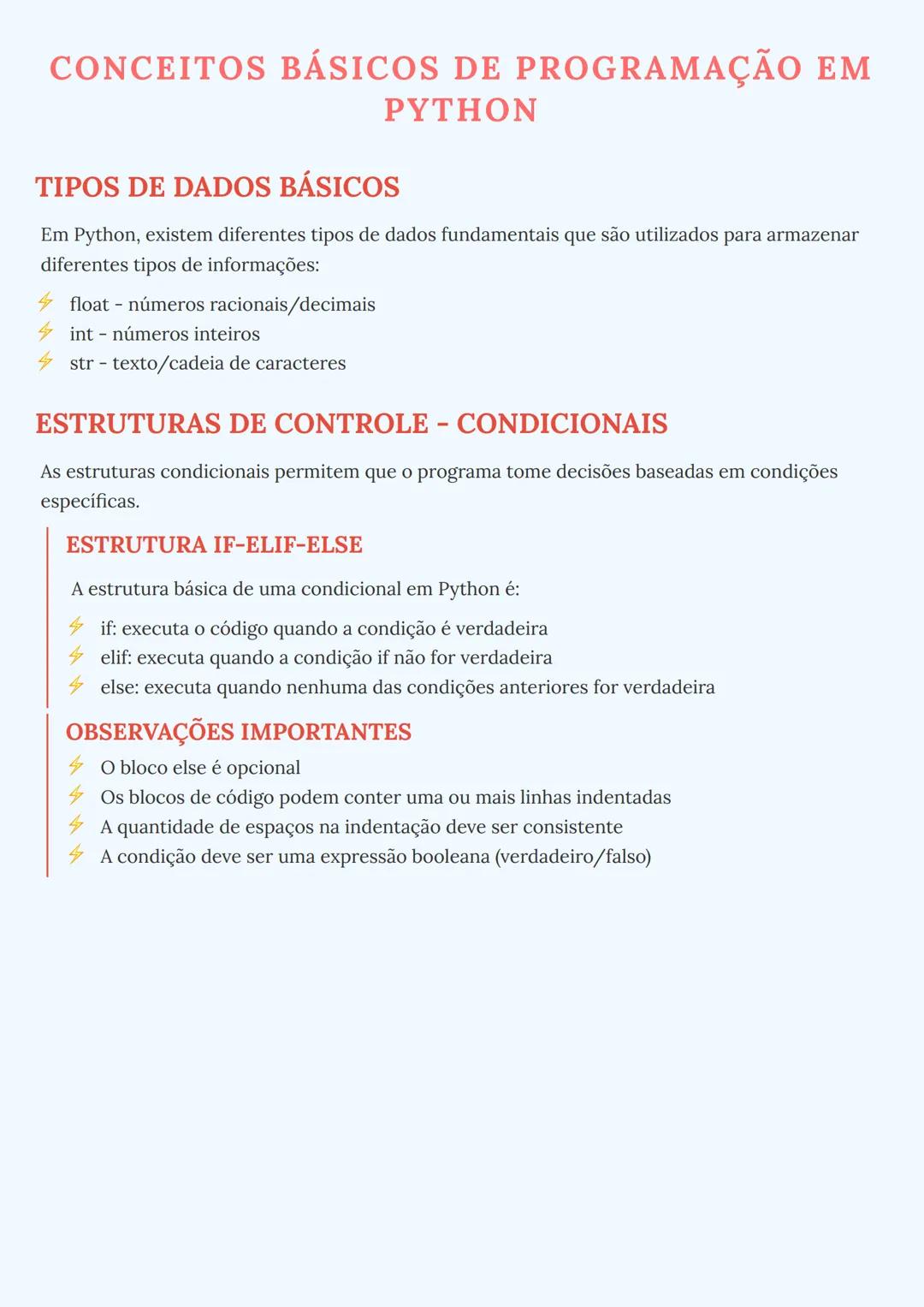 # CONCEITOS BÁSICOS DE PROGRAMAÇÃO EM
PYTHON
## TIPOS DE DADOS BÁSICOS
Em Python, existem diferentes tipos de dados fundamentais que são u