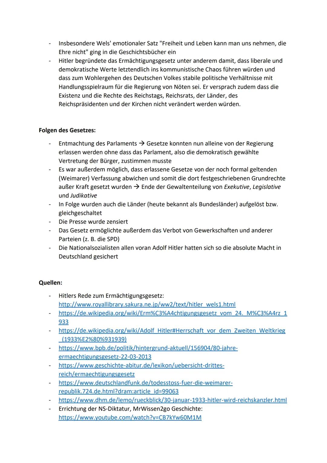 # Das Ermächtigungsgesetz - Zusammenfassung
Kurzfakten:
- Verabschiedet am 24. März 1933
- Gesetzgebende Gewalt des Parlaments (Legislativ