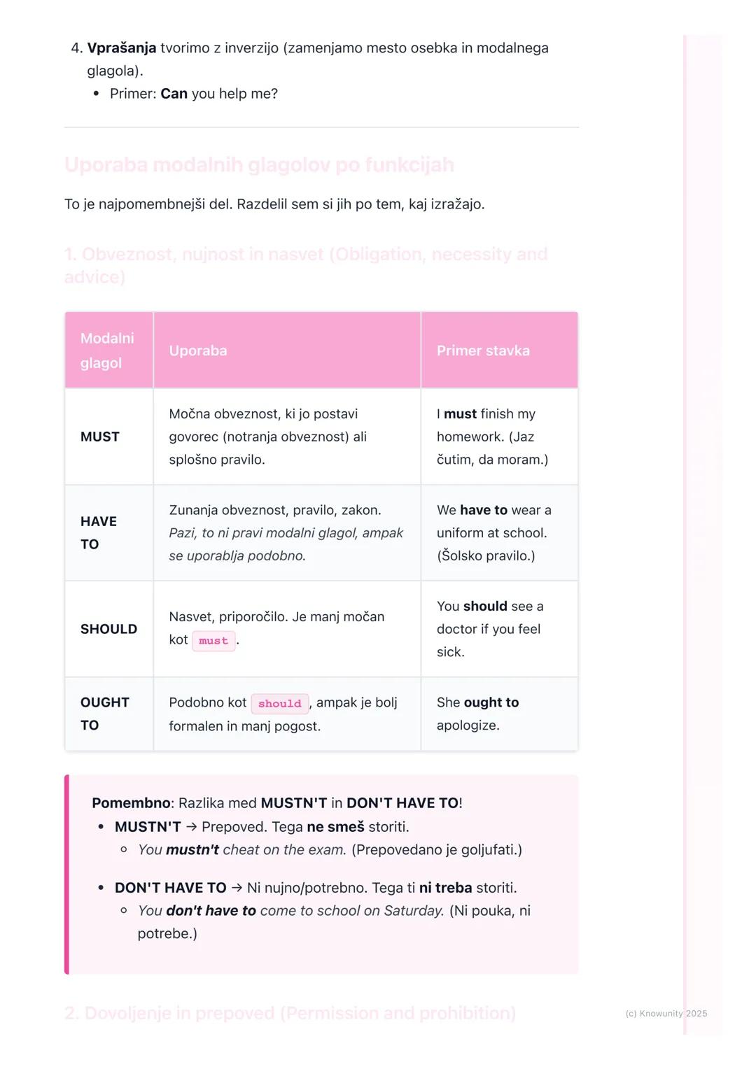 # Modalni glagoli (Modal Verbs)
Uvod v modalne glagole
Modalni glagoli so posebna vrsta pomožnih glagolov. Uporabljamo jih, da
izrazimo nu