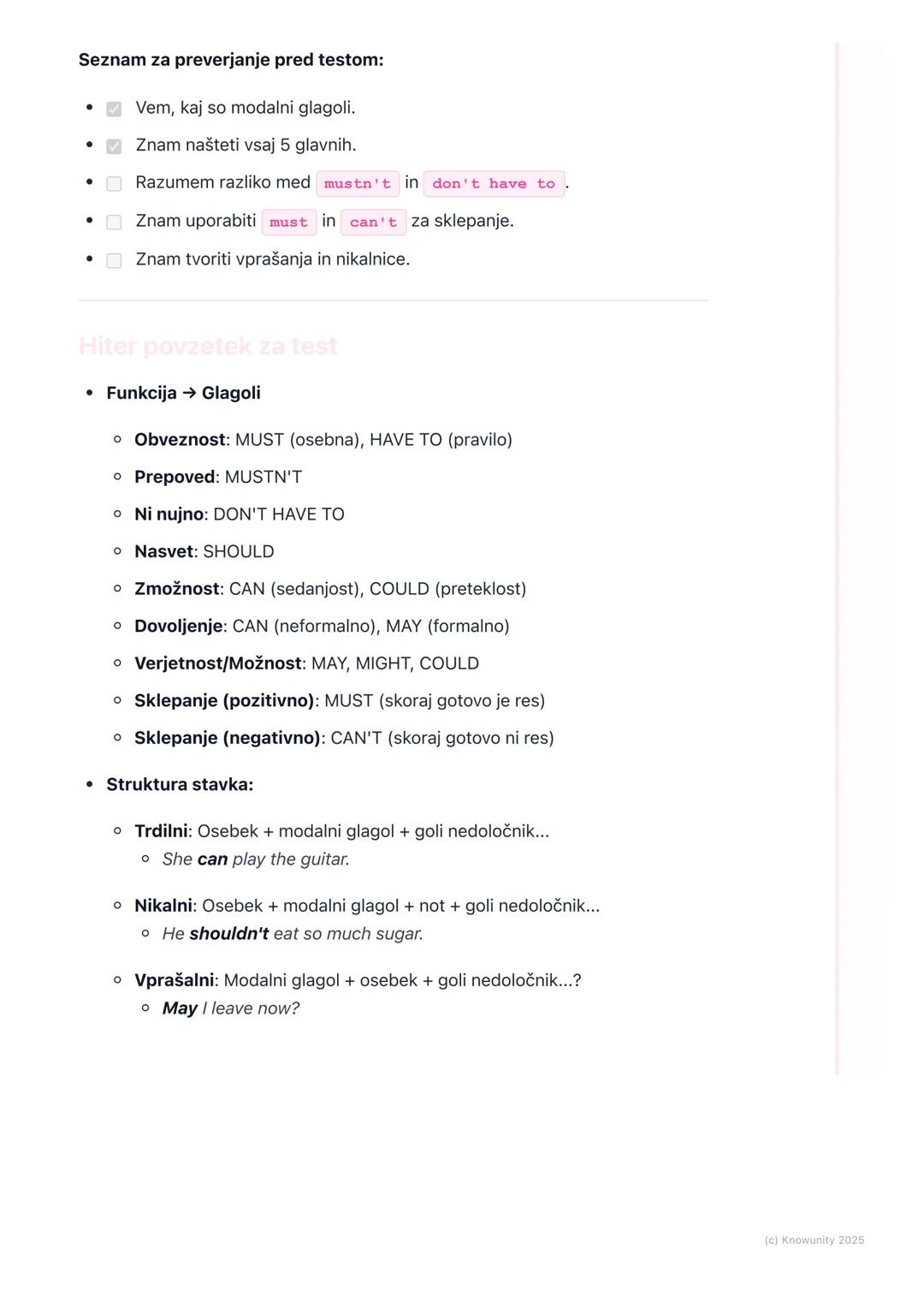 # Modalni glagoli (Modal Verbs)
Uvod v modalne glagole
Modalni glagoli so posebna vrsta pomožnih glagolov. Uporabljamo jih, da
izrazimo nu