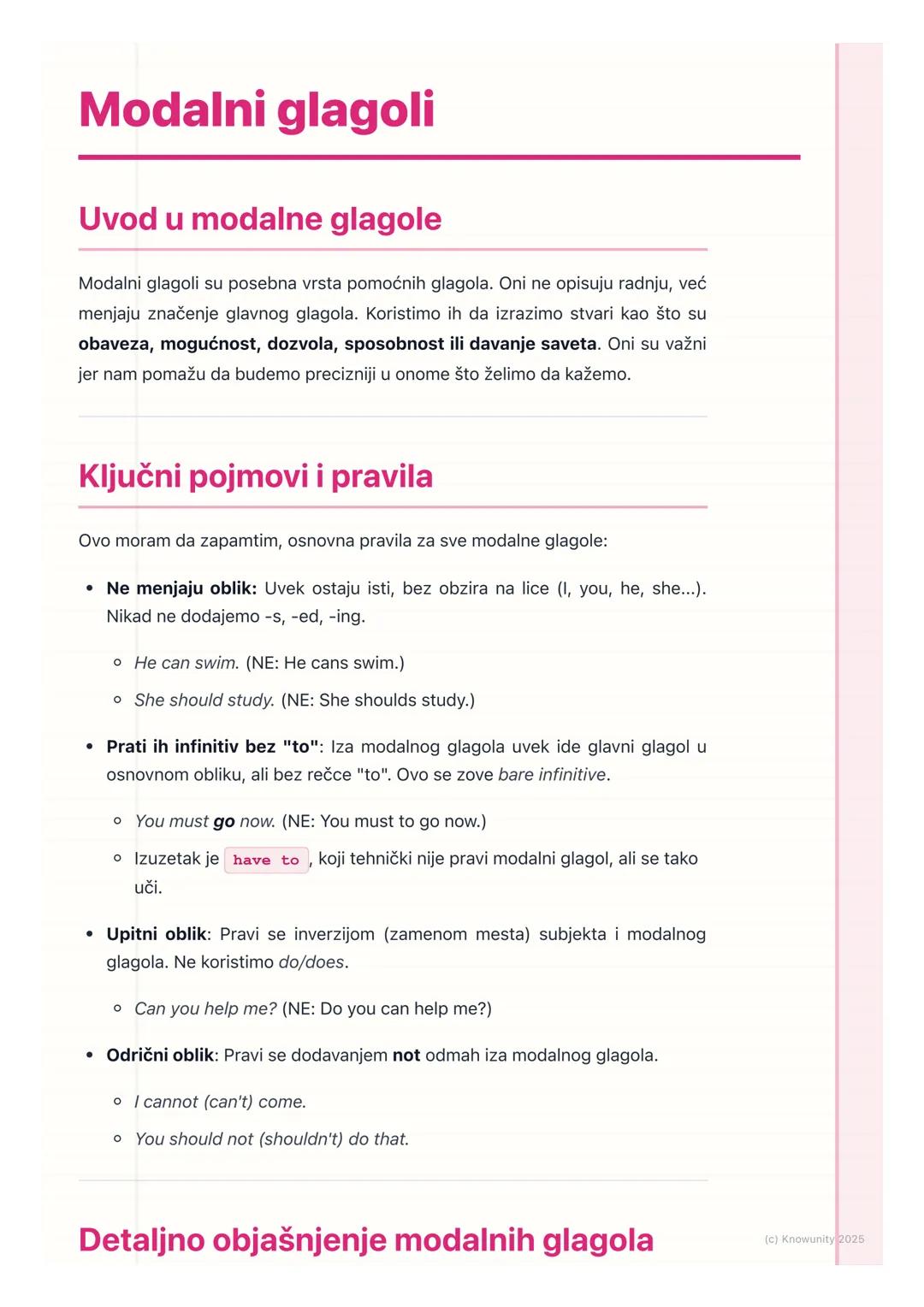 # Modalni glagoli
Uvod u modalne glagole
Modalni glagoli su posebna vrsta pomoćnih glagola. Oni ne opisuju radnju, već
menjaju značenje gl