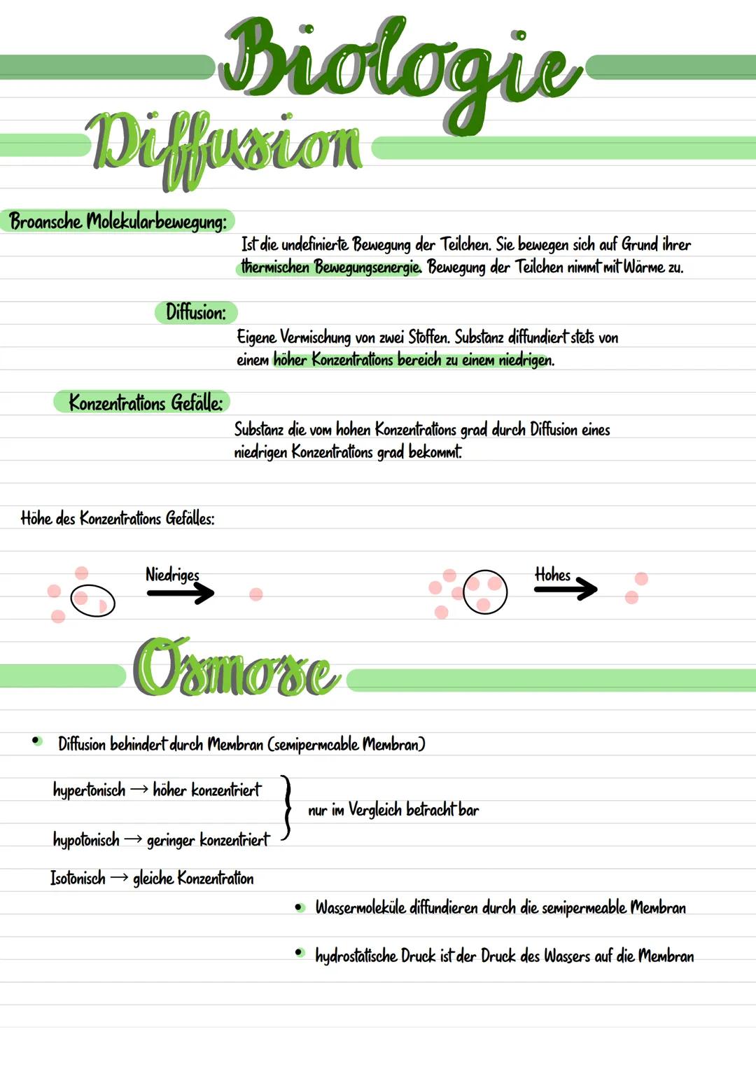 # Biologie
# Diffusion
Broansche Molekularbewegung:
Diffusion:
Konzentrations Gefälle:
Höhe des Konzentrations Gefälles:
Niedriges
Is
