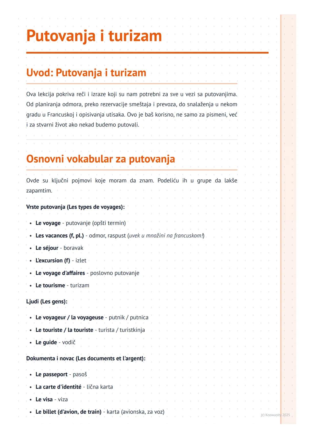 # Putovanja i turizam
Uvod: Putovanja i turizam
Ova lekcija pokriva reči i izraze koji su nam potrebni za sve u vezi sa putovanjima.
Od pl
