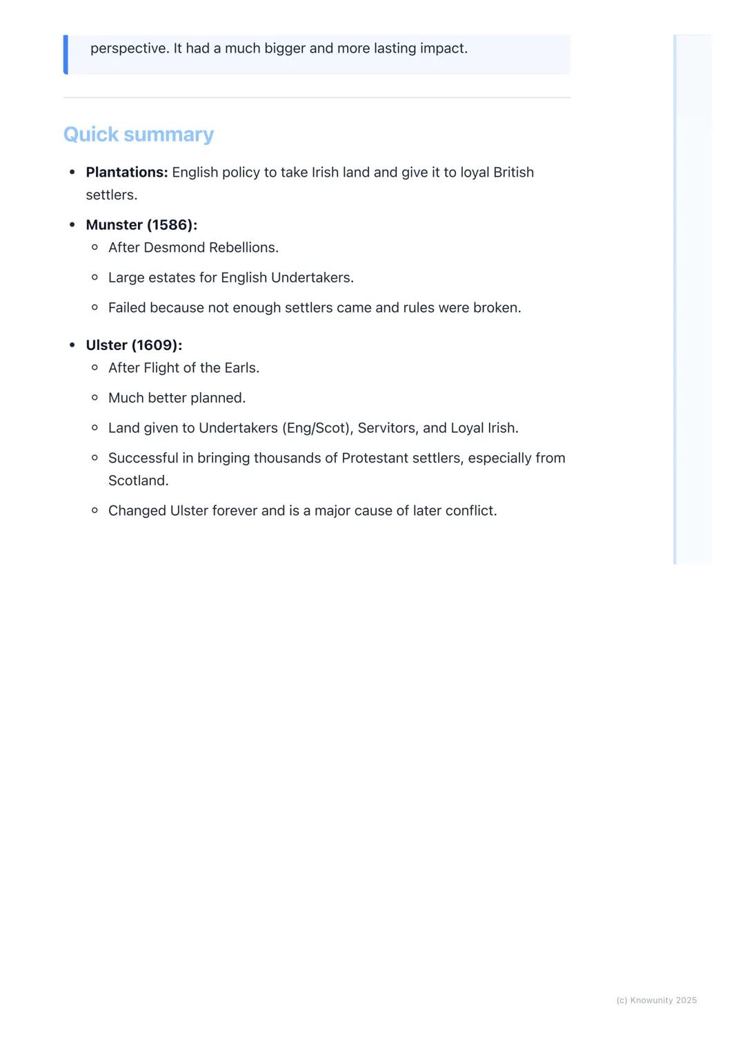 # Key Plantations: Munster and
# Ulster
Introduction to the plantations
The Plantations were when the English rulers took land from the Ir