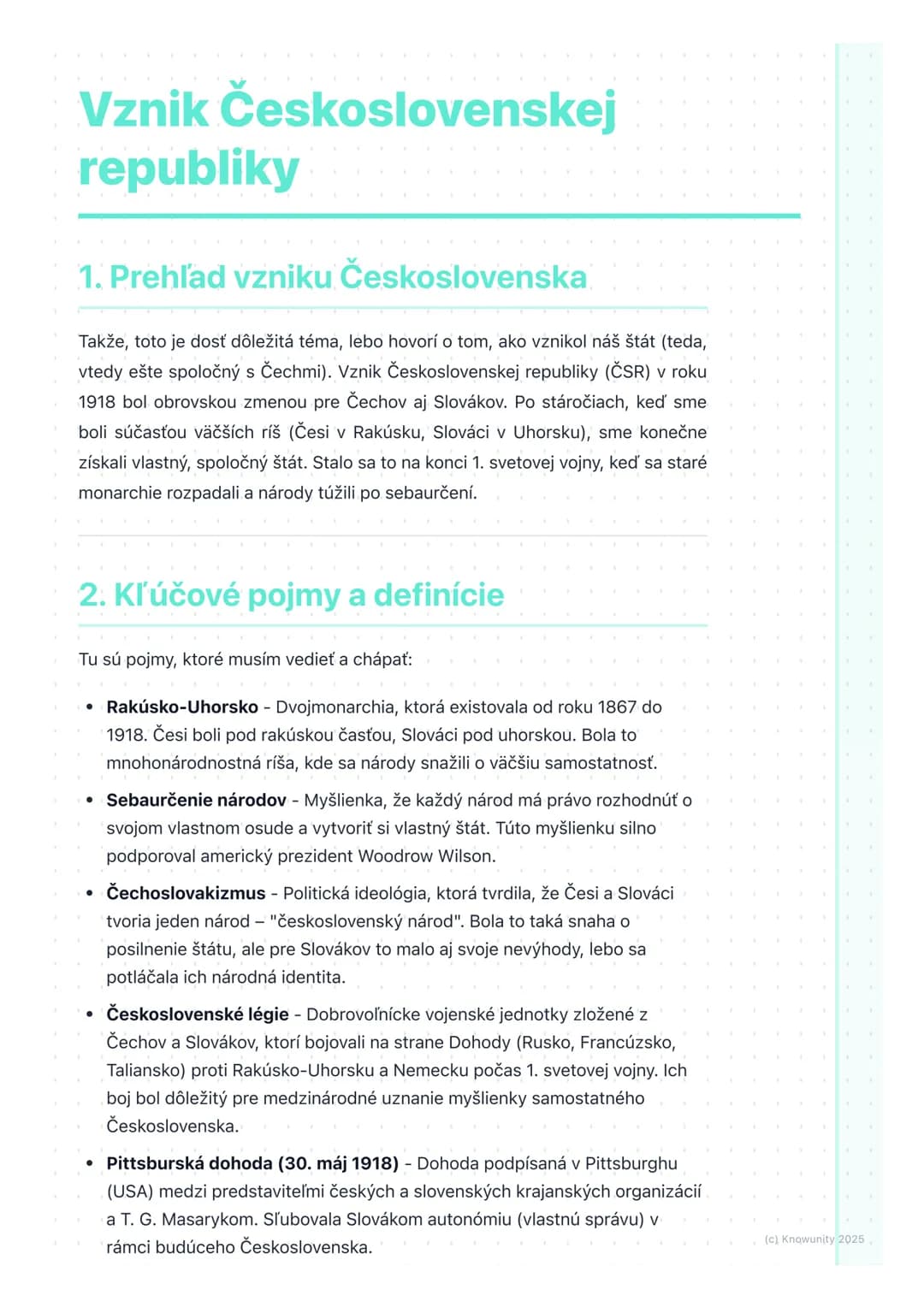 # Vznik Československej
republiky
1. Prehľad vzniku Československa
Takže, toto je dosť dôležitá téma, lebo hovorí o tom, ako vznikol náš š
