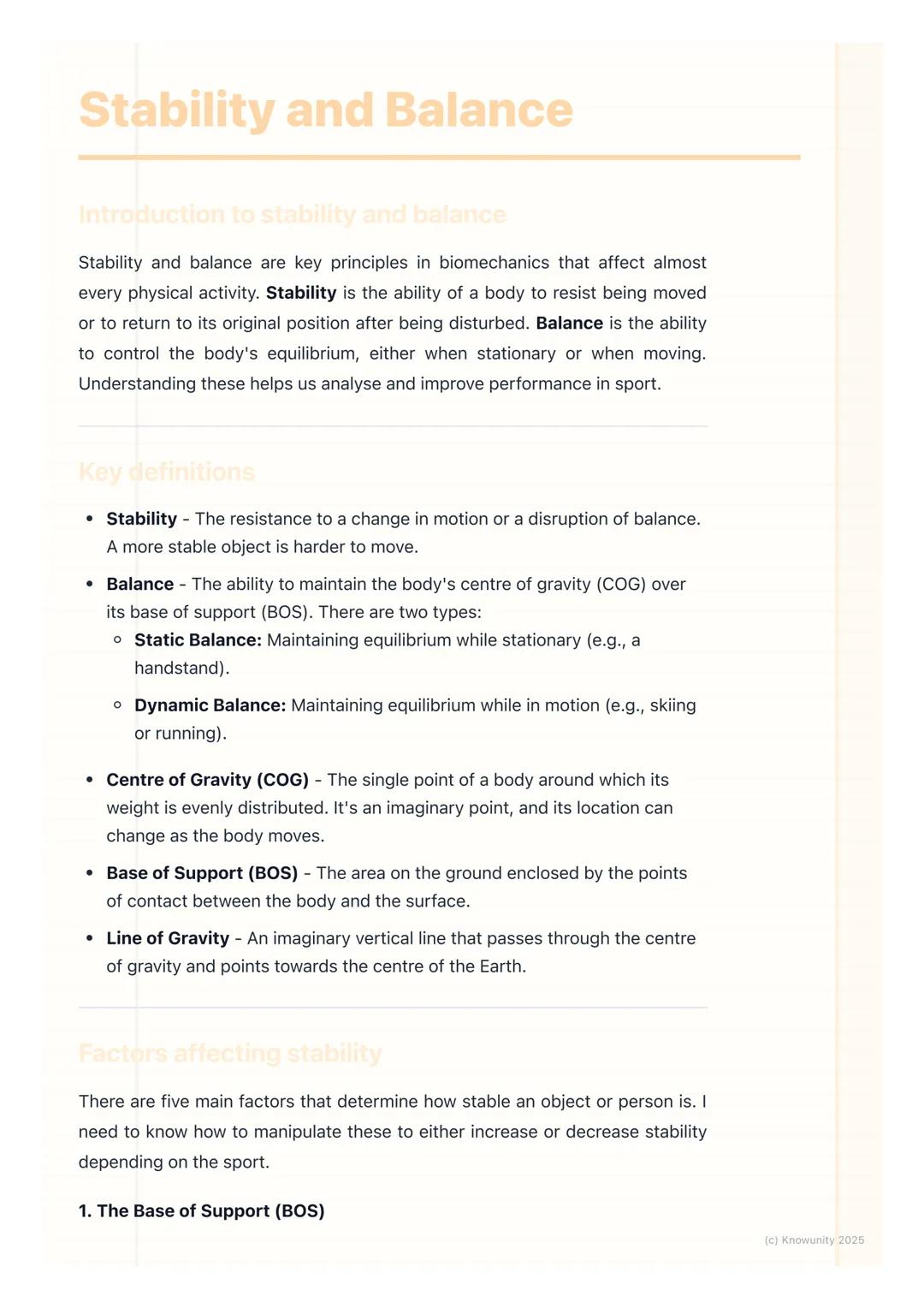 # Stability and Balance
Introduction to stability and balance
Stability and balance are key principles in biomechanics that affect almost