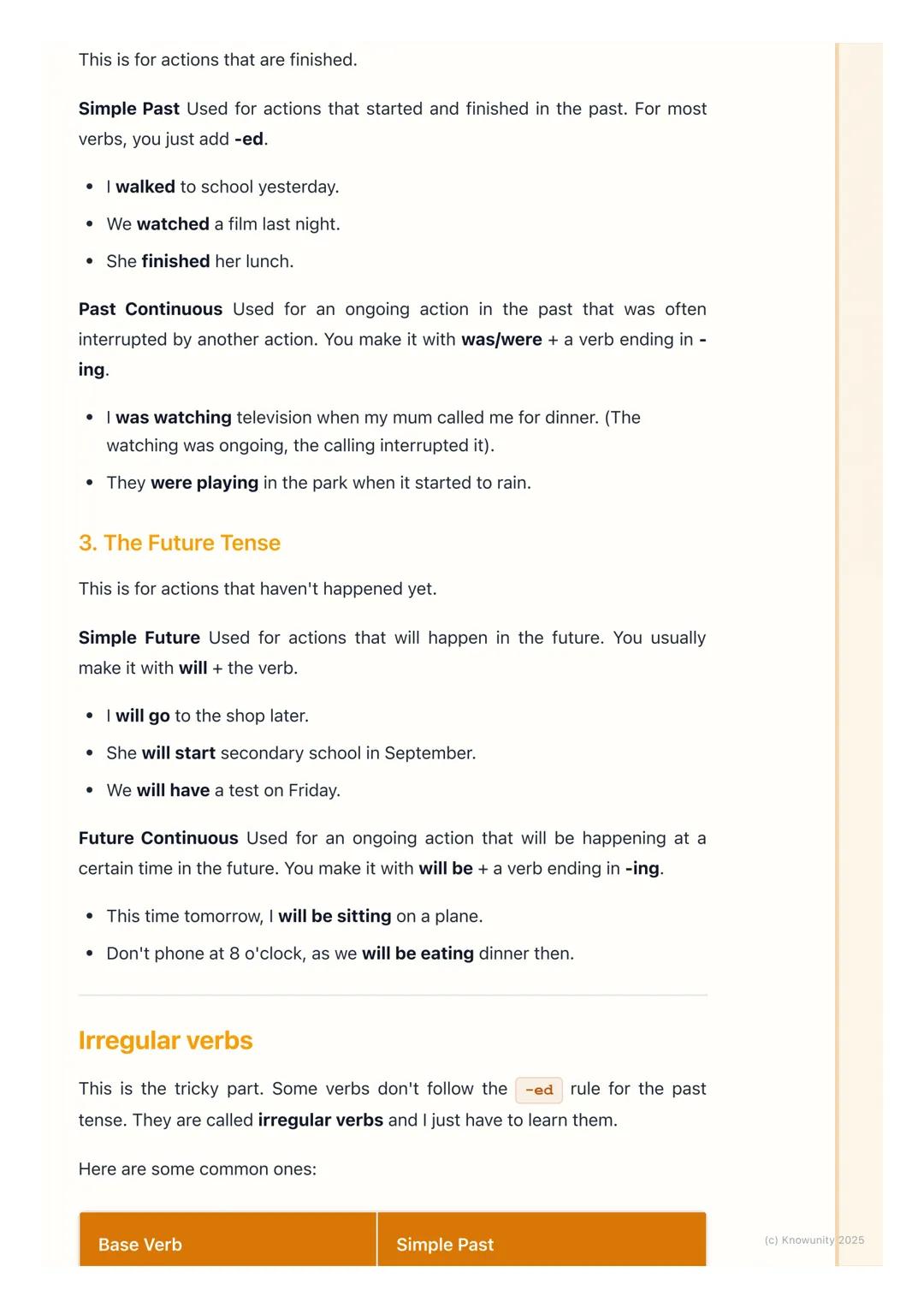 # Verb Tenses
What are verb tenses?
Verb tenses tell us when an action is happening. Verbs are the 'doing' words in
a sentence, and the te