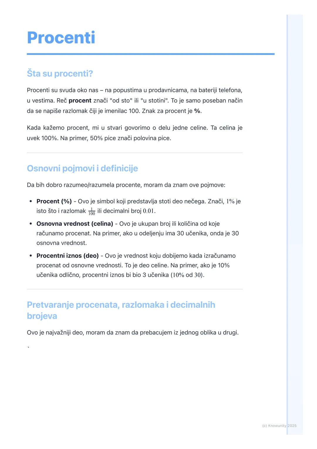# Procenti
Šta su procenti?
Procenti su svuda oko nas na popustima u prodavnicama, na bateriji telefona,
u vestima. Reč procent znači "od