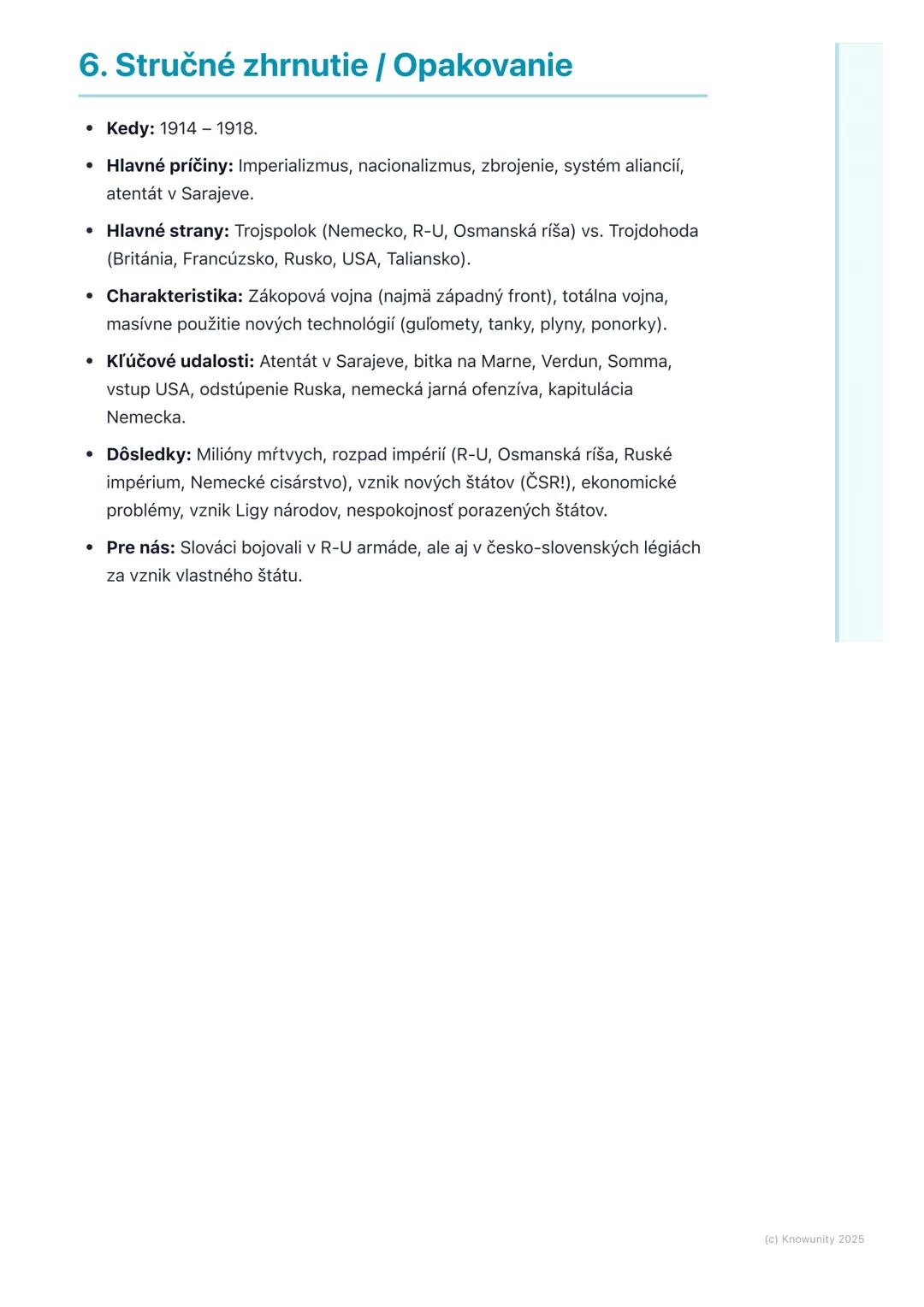 # Prvá svetová vojna
## 1. Prehľad prvej svetovej vojny
Prvá svetová vojna (skrátene P.S.V.) bola obrovský globálny konflikt, ktorý
prebie