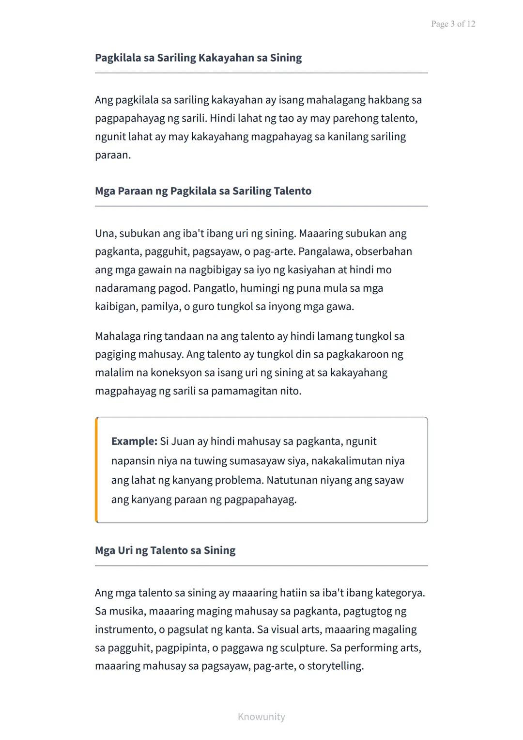 Pagpapahayag ng Sarili sa Pamamagitan ng Musika, Sining, at
Sayaw
Pag-aaral ng pagpapahalaga at pagpapahayag ng
sarili sa sining
Mga Layunin