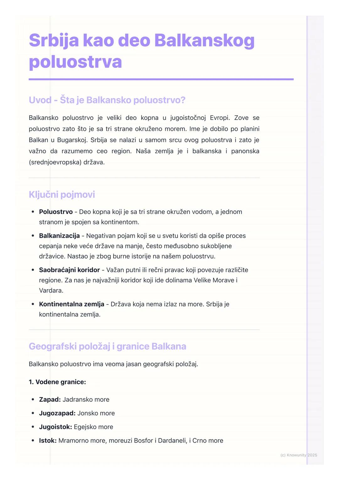 # Srbija kao deo Balkanskog
poluostrva
Uvod - Šta je Balkansko poluostrvo?
Balkansko poluostrvo je veliki deo kopna u jugoistočnoj Evropi.