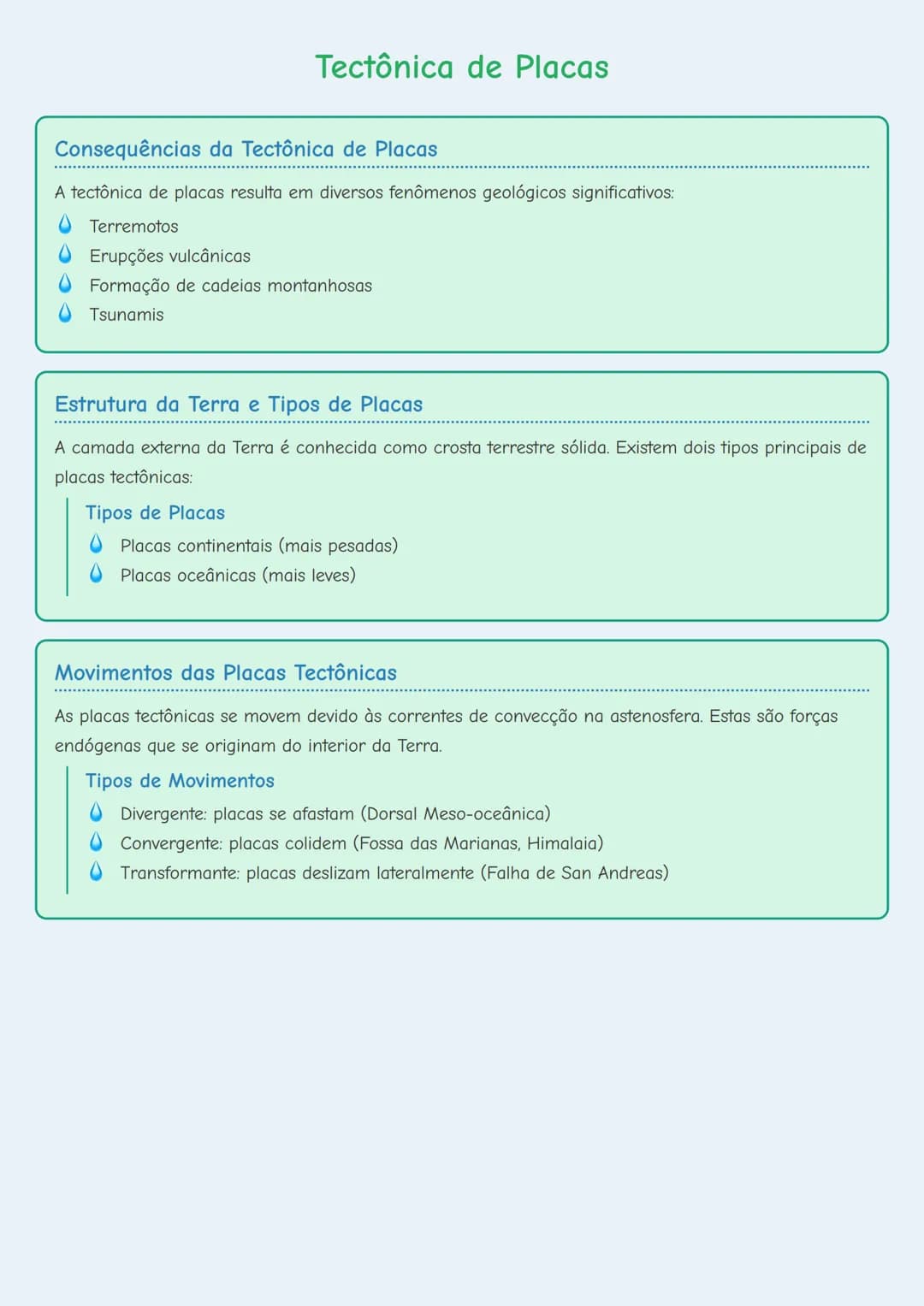 # Tectônica de Placas
## Consequências da Tectônica de Placas
A tectônica de placas resulta em diversos fenômenos geológicos significativo