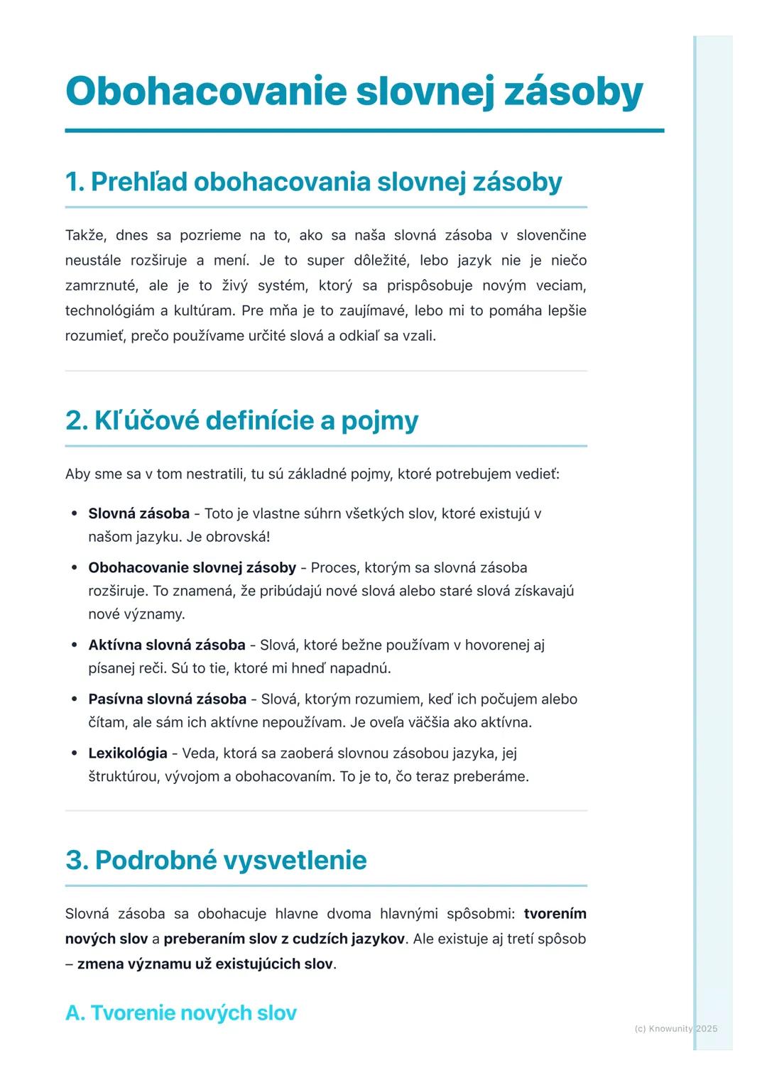 # Obohacovanie slovnej zásoby
## 1. Prehľad obohacovania slovnej zásoby
Takže, dnes sa pozrieme na to, ako sa naša slovná zásoba v slovenč